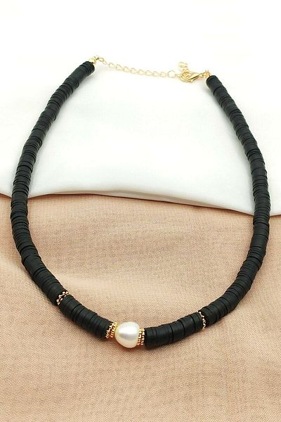 Lolita Takı Baroque Pearl Fimo Necklace Black Color