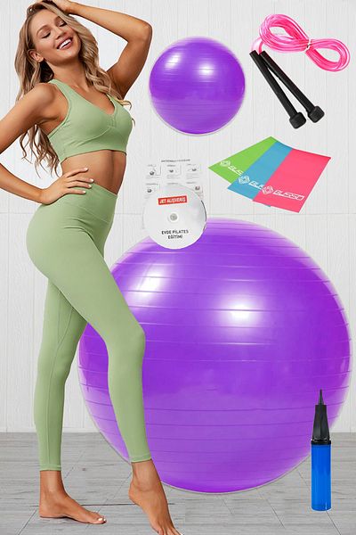 Jet 9 Pilates Set Plates Set Pilates Ball Jump Rope Pump 3 Piece Resistance Band Elastic Set Purple