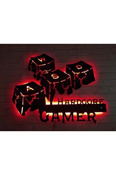 Aktif Tasarım Wasd Gamer Rgb Led Işıklı Ahşap Mdf Dekoratif Tablo