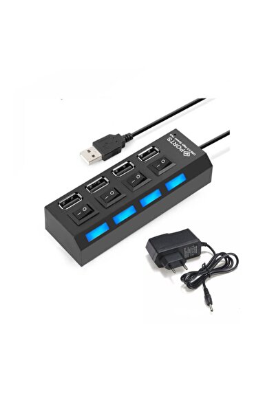 WOZLO 4 Port Usb 2.0 Çoklayıcı Hub Işıklı On Off Düğmeli 5v2a Adaptörlü