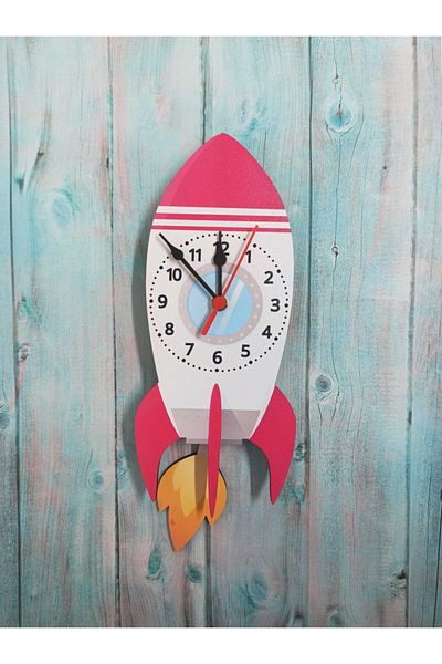 CajuArt Rocking Pendulum Wooden Rocket Missile Children's Room Wall Clock