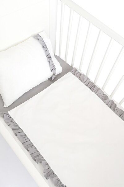 Piamom طقم غطاء لحاف قطني 100% مكشكش للأطفال والرضع مقاس 100x150 باللون الأبي...