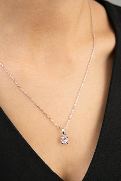 Elika Silver Single Stone Model Women's Necklace