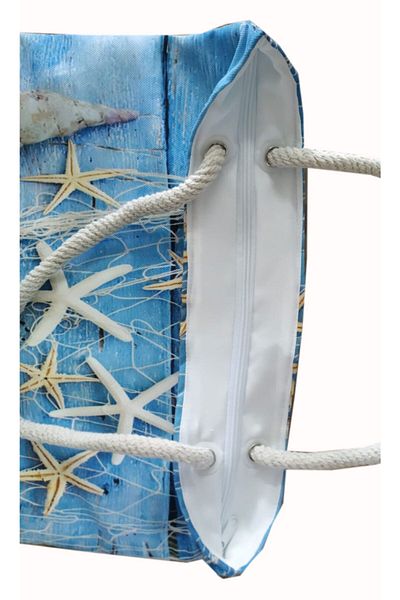 Alkan Homes Zippered Digital Printed Multi-Purpose Bag with Starfish and Shell Figures