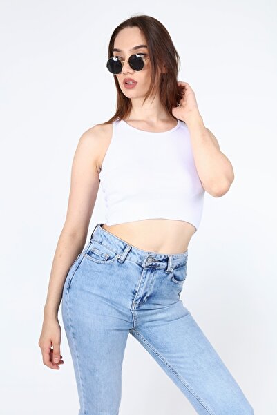 AFŞAR MODA Women's White Crop Blouse Rambo