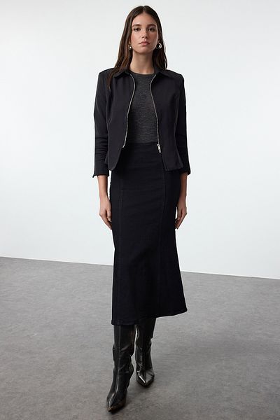 Trendyol Collection Fusta Maxi Denim Neagra - TWOAW25ET00102