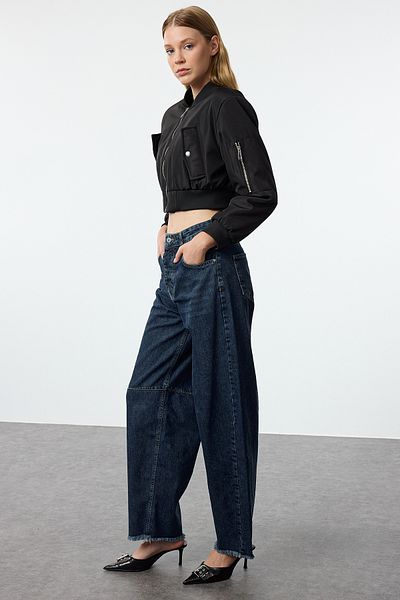 Trendyol Collection Jeansy Barrel z wysokim stanem w kolorze ciemnoniebieskim - TWOAW25JE00159