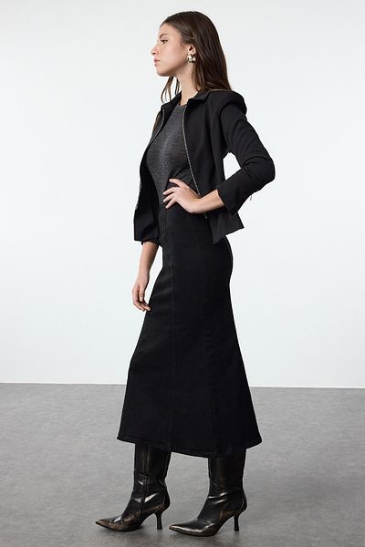 Trendyol Collection Fusta Maxi Denim Neagra - TWOAW25ET00102