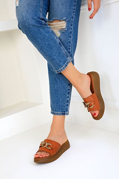 SOHO Genuine Leather Tan Women's Slippers - 19351