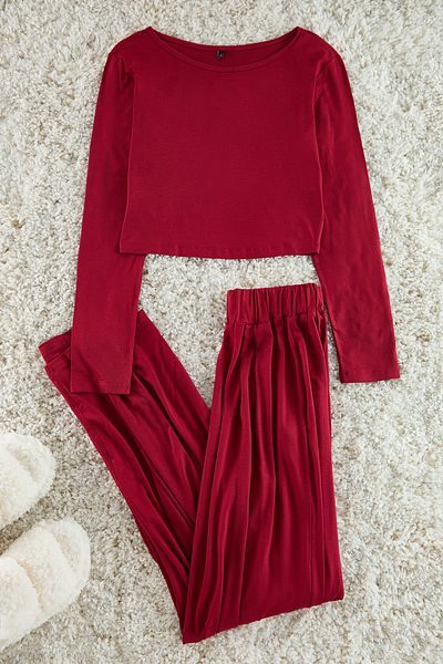 Trendyol Collection Бордовий віскозний піжамний комплект Orme TWOAW21AU0034