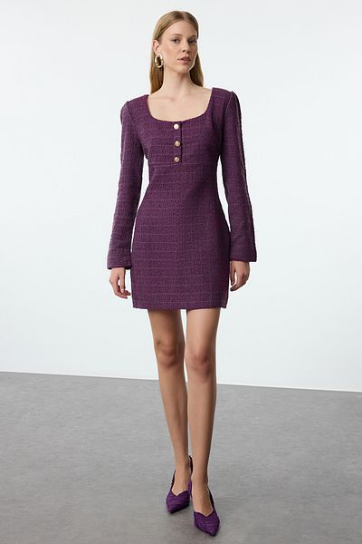Trendyol Collection Rochie țesătă din tweed verde TWOAW23EL00938