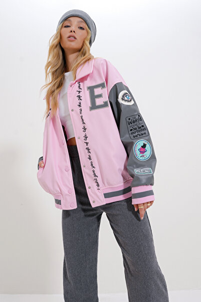 Trend Alaçatı Stili Pink Oversize kapucnis női dzseki - Alc-X12601