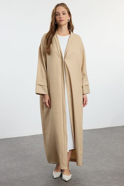 Trendyol Modest Gewebte Nerzmütze mit Manschette und Steindetail - Ferace/Abaya TCTAW25KF00010