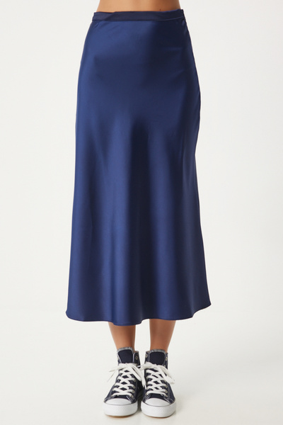 Happiness İstanbul Námořnická modrá saténová dámská sukně - Fn03361