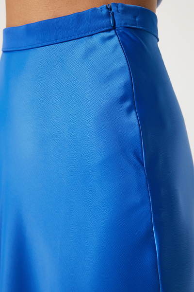 Happiness İstanbul Kék szatén női szoknya - FN03361