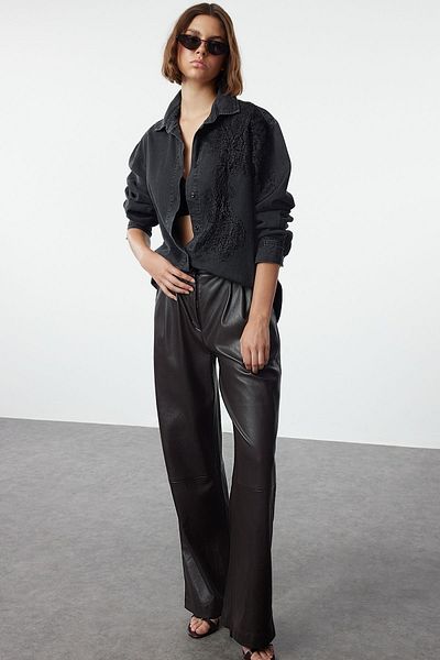 Trendyol Collection Дънкова риза - черен дантелен детайл, TWOAW25GO00080