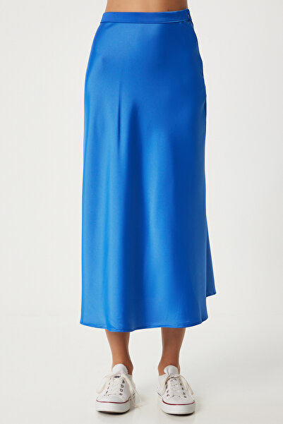 Happiness İstanbul Kék szatén női szoknya - FN03361