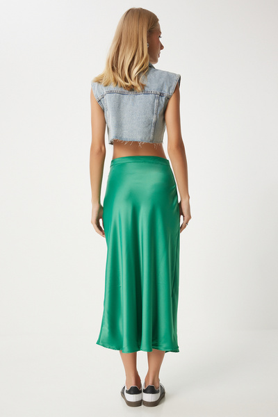 Happiness İstanbul Zöld szatén női szoknya - FN03361