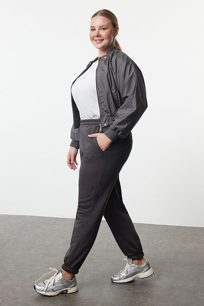Trendyol Curve High Waist Anthracite Jogger Sweatpants - Fleece, Plus Size Tbbaw25Aj00000