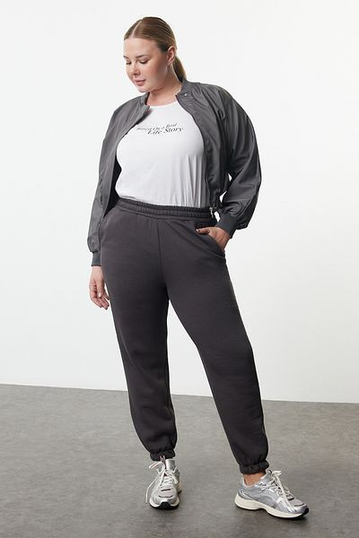 Trendyol Curve High Waist Anthracite Jogger Sweatpants - Fleece, Plus Size Tbbaw25Aj00000