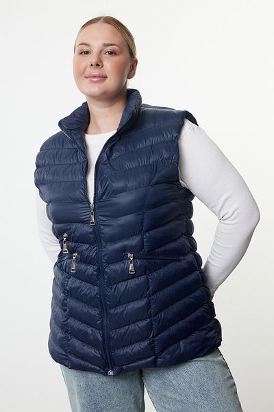 Trendyol Curve Námořnická modrá vesta Regular Fit - Kapesní zip TBBAW25BH00004