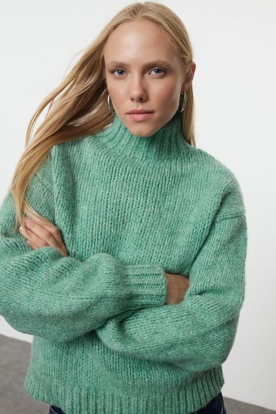 Trendyol Collection Wide Fit - Pulover din tricotaje de mentă cu textura moale TWOAW25KZ00058