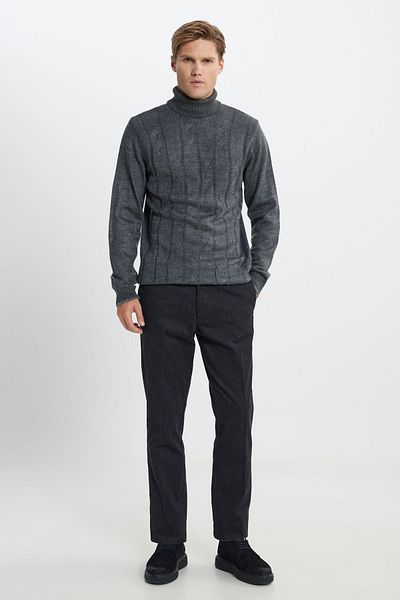 AC&Co / Altınyıldız Classics Herren-Pullover aus Jacquard-Strickpullover in Anthrazit-Melange mit Standard-Passform und normalem Schnitt