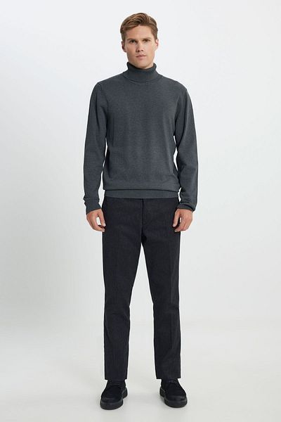 ALTINYILDIZ CLASSICS Men's Anthracite-Melange Regular Cut Full Turtleneck Sweater