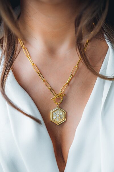 LİNYA JEWELLERY Miyness Baget Madalyon Kolye Gold