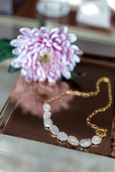 LİNYA JEWELLERY Zincir Inci Kolye Gold