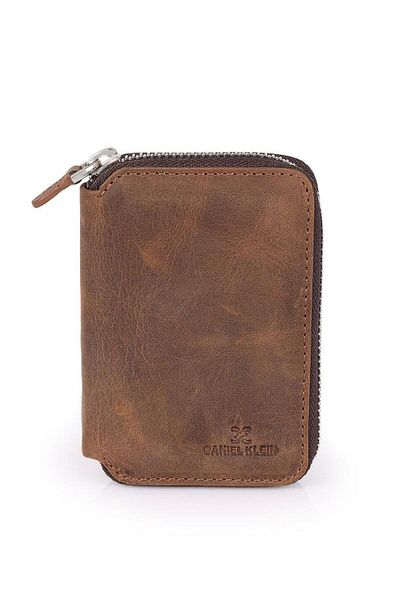 Daniel Klein Dkl0796-4 Rectangular Zipper Made of Real Leather Brown Women's Wallet