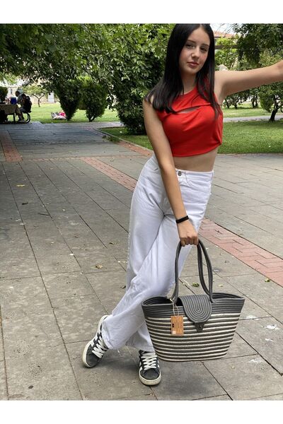 JÜTEX HOME Geantă de plajă și de umăr - Geantă de mână cu aspect de paie de iută