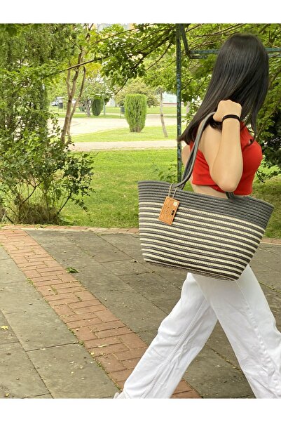 JÜTEX HOME Jute Straw Looking Handbag Beach Bag Shoulder Bag