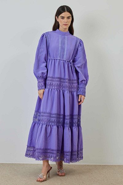 Hooopstore Δαντελένιο Λεπτομερές Λιλά Φόρεμα