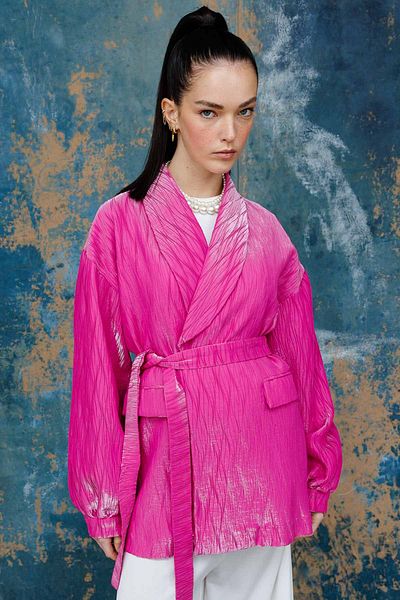 Hooopstore PREMIUM PILİSE TEXTURED JACKET - Fuchsia