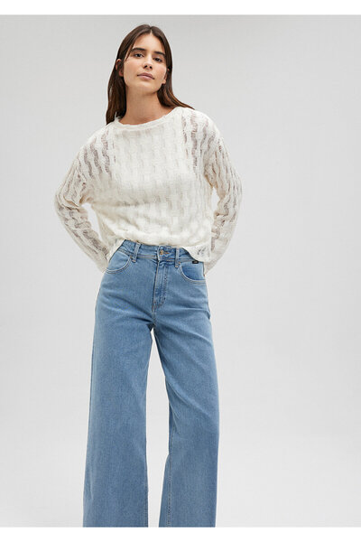 Mavi Transparan Beyaz Triko Loose Fit / Bol Rahat Kesim 1612371-70057