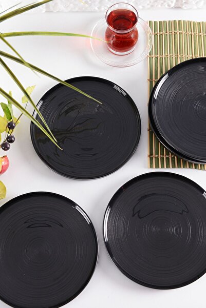 ANGDESİGN Angdesign Milano Glass Cake-Cake-Dessert Plate 6 Pieces Anthracite