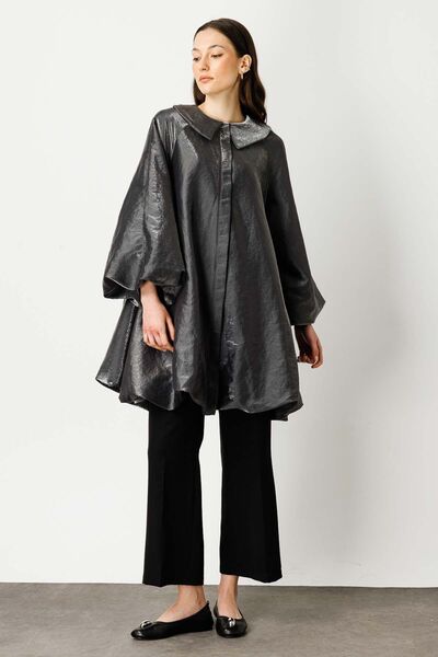 Hooopstore Black Balloon Sleeve Shiny Textured Cap