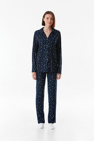 Fulla Moda Star Patterned Shirt Collar Pajama Set