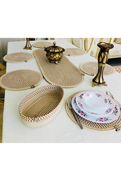 JÜTEX HOME Amerikan servis jüt hasır sunum takımı runner ekmeklik  8 parça