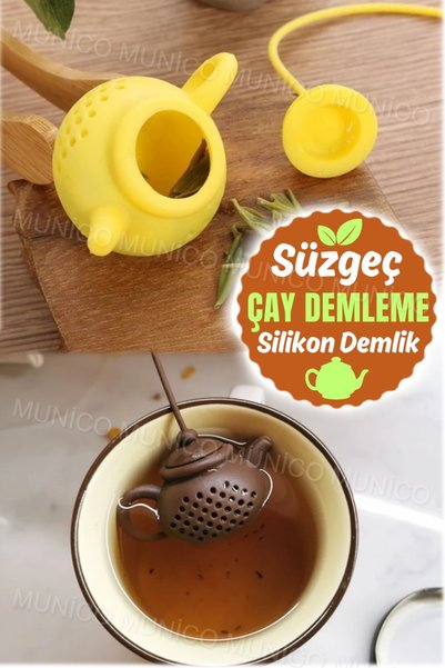 Munico Çay Kahve İlaç Kaynatıcı Çaydanlık Şeklinde Bardak Süzgeci İpli ve Kul...