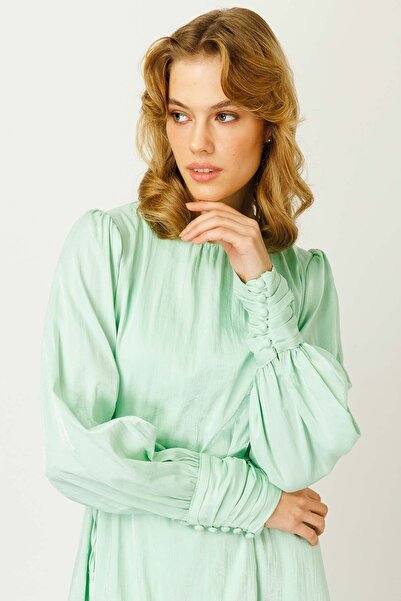 Hooopstore BELTED GLOSSY TEXTURED DRESS - MINT GREEN