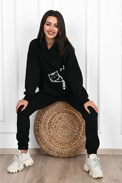 Pink Sky Σετ αθλητικής φόρμας Oversize Cat Printed - Με κουκούλα