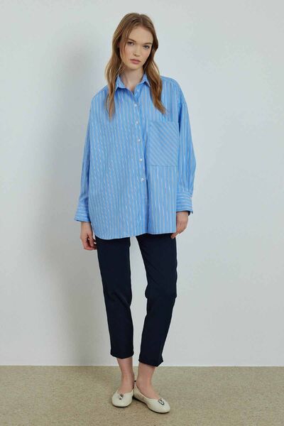 Hooopstore Cămașă oversize cu dungi albastru închis