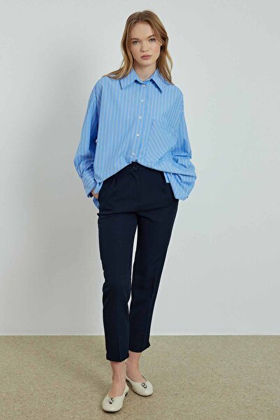 Hooopstore Оверсайз темно-синя сорочка в смужку