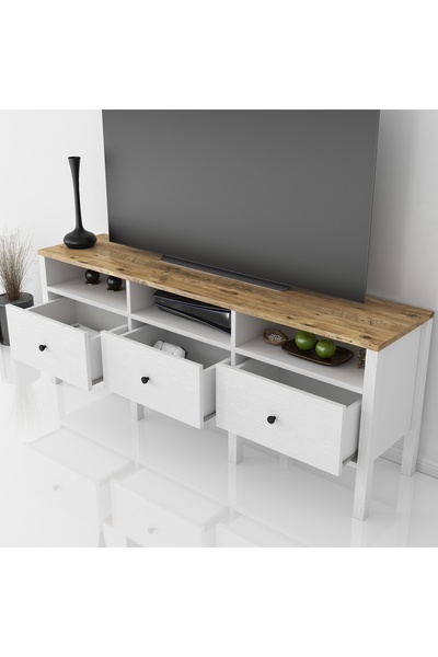 Sakura Ahşap Hunerika Rita tv ünitesi-Wood Beyaz-Minifiks Bağlantılı