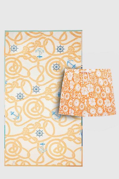D'S Damat 85x150 Cm Orange Microfiber Beach Towel and Shorts Swimsuit Set