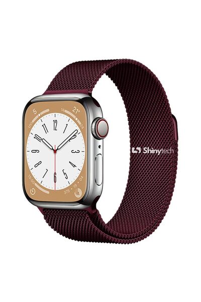 Shinytech Apple Watch Milano Çelik Hasır Kordon Bordo Se/3/4/5/6/7/8/9 42,44,...