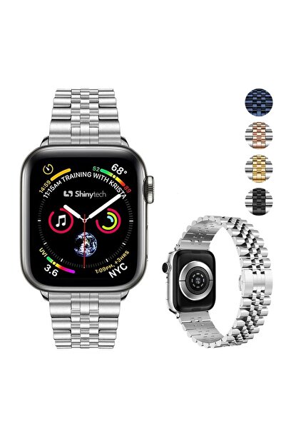 Shinytech Apple Watch Modern Jubile Çelik Kordon Se/3/4/5/6/7/8/9 38,40,41mm W10 42mm Gümüş