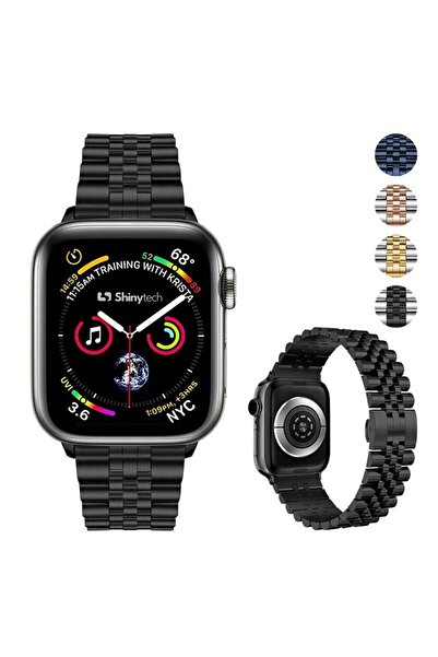 Shinytech Apple Watch Modern Jubile Çelik Kordon Se/3/4/5/6/7/8/9 42,44,45,49mm W10 46,49mm Siyah